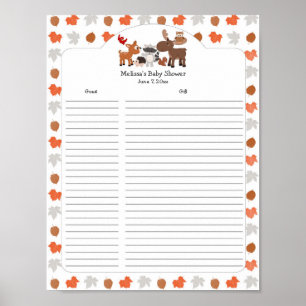 Woodland Animal Baby shower Gift List / gastlijst Poster