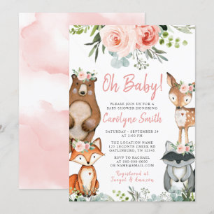Woodland Animal Baby shower Invitation Greenery Kaart