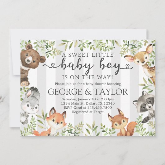 Woodland Animal Baby shower Invitation Invite Kaart (Voorkant)