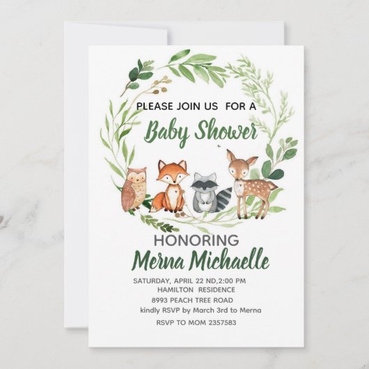 woodland animal  baby shower invitation kaart (Voorkant)