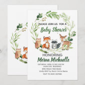 woodland animal  baby shower invitation kaart (Voorkant / Achterkant)