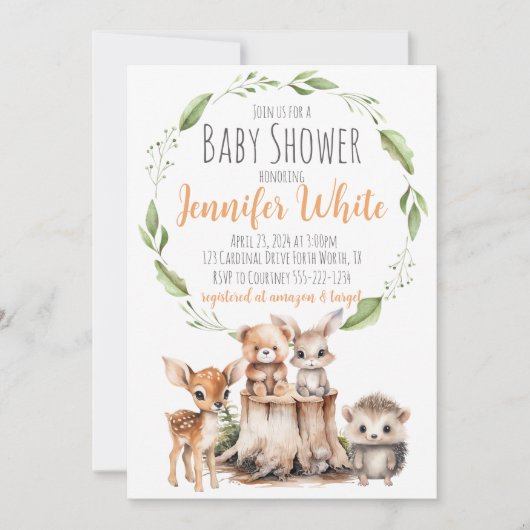 Woodland Animal Baby shower Invitation Kaart (Voorkant)