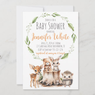 Woodland Animal Baby shower Invitation Kaart