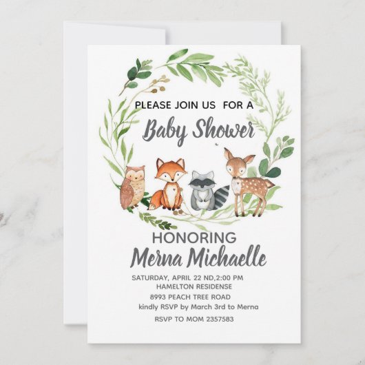 woodland animal baby shower invitation kaart (Voorkant)