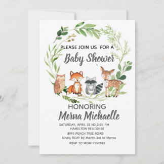 woodland animal  baby shower invitation kaart