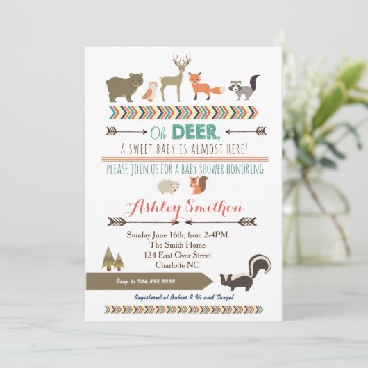 Woodland Animal Baby shower Kaart (Staand voorkant)