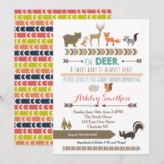 Woodland Animal Baby shower Kaart (Voorkant / Achterkant)