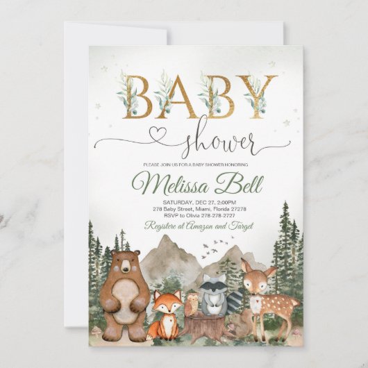 Woodland animal Baby Shower Kaart (Voorkant)