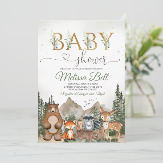 Woodland animal Baby Shower Kaart (Staand voorkant)