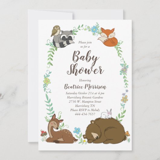 Woodland Animal Baby shower Kaart (Voorkant)