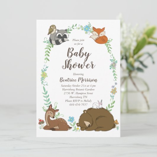 Woodland Animal Baby shower Kaart (Staand voorkant)