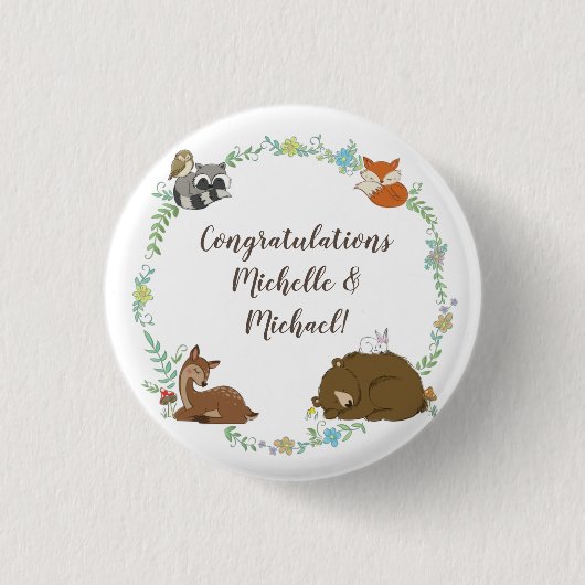 Woodland Animal Baby shower Ronde Button 3,2 Cm (Voorkant)