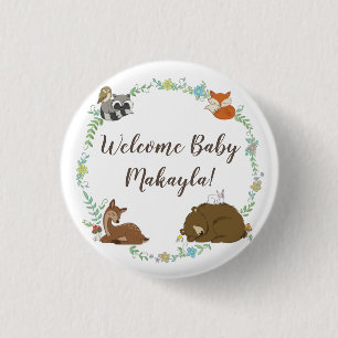 Woodland Animal Baby shower Ronde Button 3,2 Cm