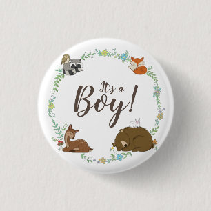Woodland Animal Baby shower Ronde Button 3,2 Cm