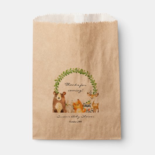 Woodland Animal Baby shower Treat Favor Bag Bedankzakje (Voorkant)