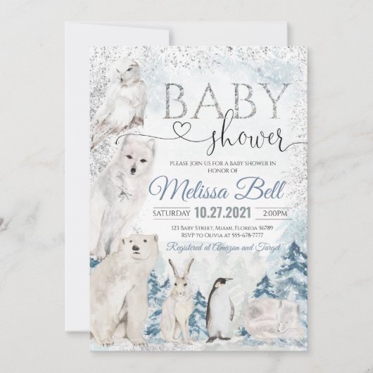 Woodland Animal Baby shower uitnodiging Arctisch d (Voorkant)