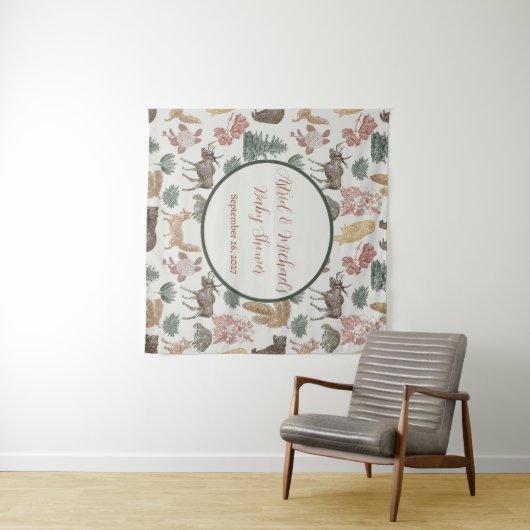 Woodland Animal Baby shower Wandkleed (In Situ (horizontaal))