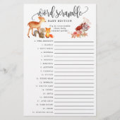 Woodland Animal Baby Word Scramble Paper Game Kaar Flyer (Voorkant)