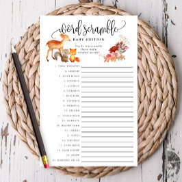 Woodland Animal Baby Word Scramble Paper Game Kaar Flyer