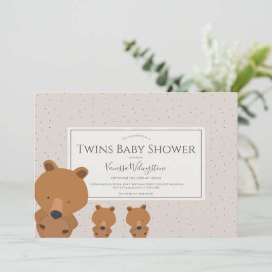 Woodland Animal Beer Twins Baby shower Kaart (Staand voorkant)