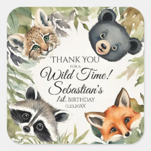 Woodland Animal Birthday Bedankt Vierkante Sticker