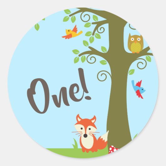 Woodland Animal Birthday Cute Kinder Forest Friend Ronde Sticker (Voorkant)