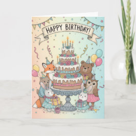 Woodland Animal Birthday Party Card Kaart