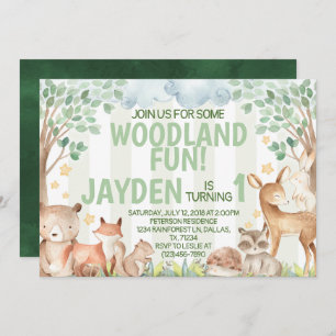 Woodland Animal Birthday Party Invitation Invite Kaart