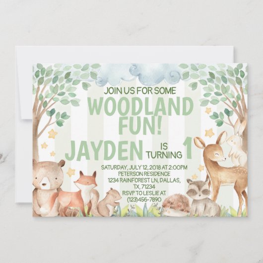 Woodland Animal Birthday Party Uitnodiging (Voorkant)