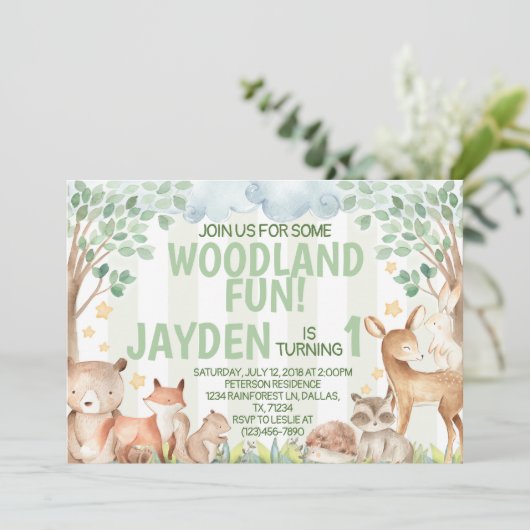 Woodland Animal Birthday Party Uitnodiging (Staand voorkant)