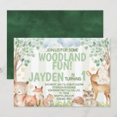 Woodland Animal Birthday Party Uitnodiging (Voorkant / Achterkant)