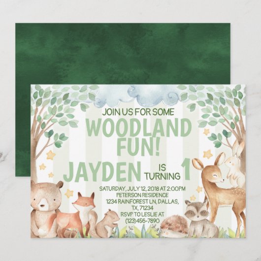 Woodland Animal Birthday Party Uitnodiging (Voorkant / Achterkant)