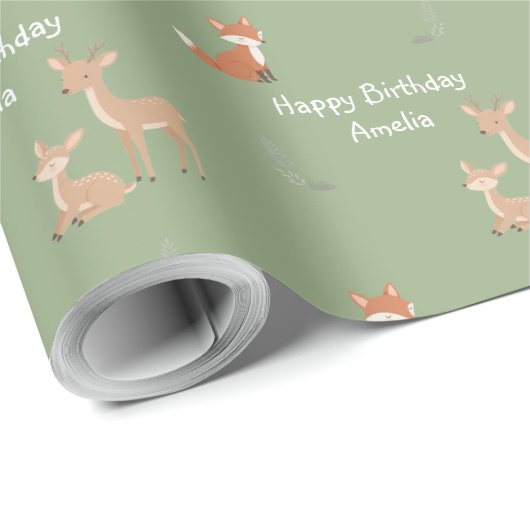  Woodland Animal Birthday Personalized  Cadeaupapier (Rol Hoek)