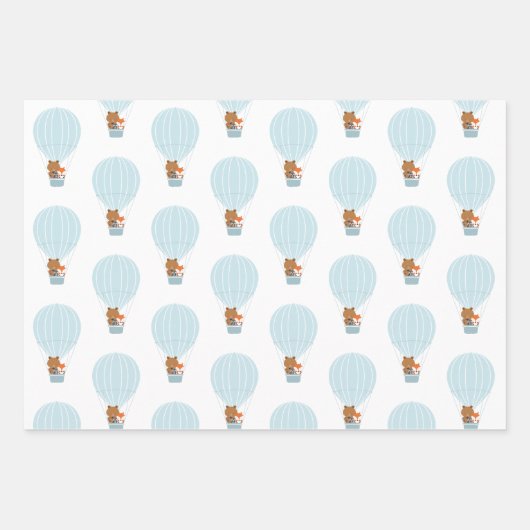 Woodland Animal Blue Hot Air Ballon Inpakpapier Vel (Voorkant 2)