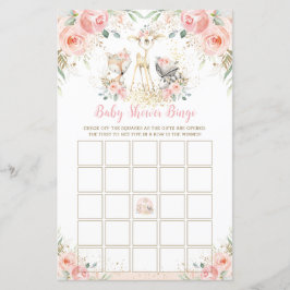 Woodland Animal Blush Floral Baby shower Bingo
