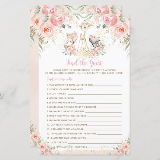 Woodland Animal Blush Floral vind het gastspel (Voorkant / Achterkant)