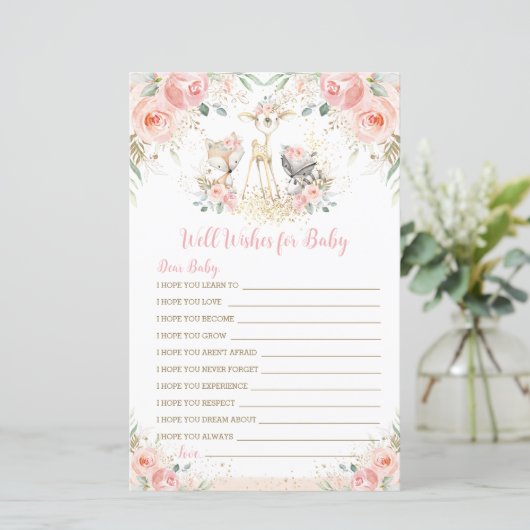 Woodland Animal Blush Floral Well Wishes for Baby (Staand voorkant)