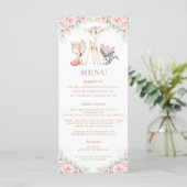 Woodland Animal Blush Roze Bloemen Baby shower Men Programmakaart (Staand voorkant)