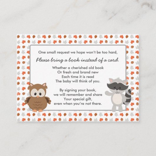 Woodland Animal Book Request / baby shower insert Informatiekaartje (Voorkant)