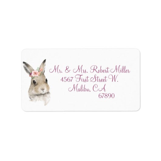 Woodland Animal Bunny Waterverf Adres Label (Voorkant)