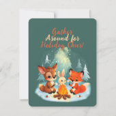 Woodland Animal Campfire Kerstscène Feestdagenkaart (Voorkant)