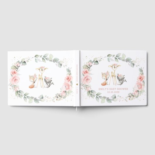 Woodland Animal Chic Blush Roze Bloemen Baby showe Gastenboek (Volledig)