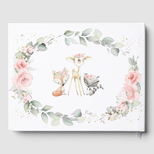 Woodland Animal Chic Blush Roze Bloemen Baby showe Gastenboek (Achterkant)