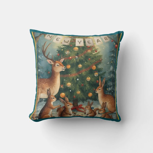 Woodland Animal Christmas New Year Kussen (Voorkant)