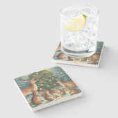 Woodland Animal Christmas Scene Stenen Onderzetter (Zijkant)