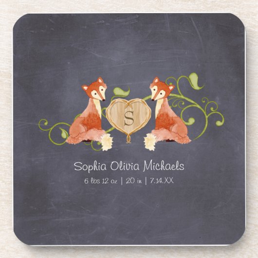 Woodland Animal Creatures, Fox n Vines Newborn Bier Onderzetter (Voorkant)