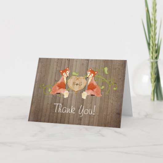 Woodland Animal Creatures, Fox n Vines Weddings Bedankkaart (Voorkant)