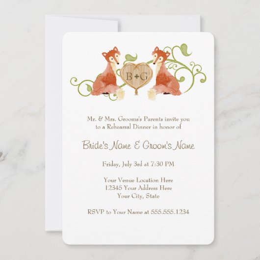 Woodland Animal Creatures, Fox n Vines Weddings Kaart (Voorkant)
