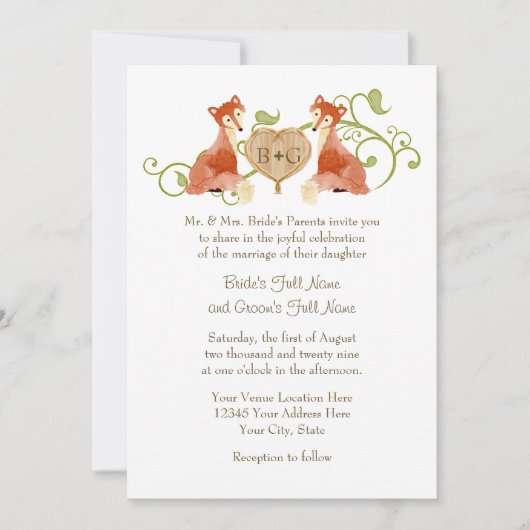 Woodland Animal Creatures, Fox n Vines Weddings Kaart (Voorkant)