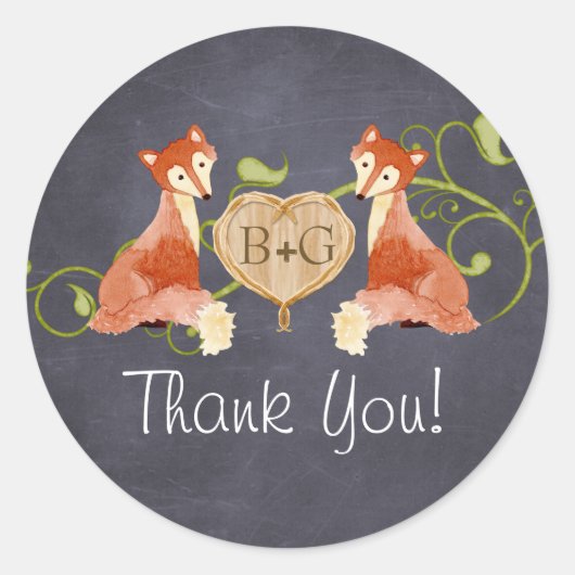 Woodland Animal Creatures, Fox n Vines Weddings Ronde Sticker (Voorkant)